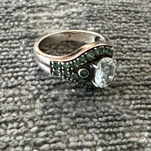 JTV Sterling Silver Emerald and Aquamarine Ring Size 7 - Picture 4 of 6
